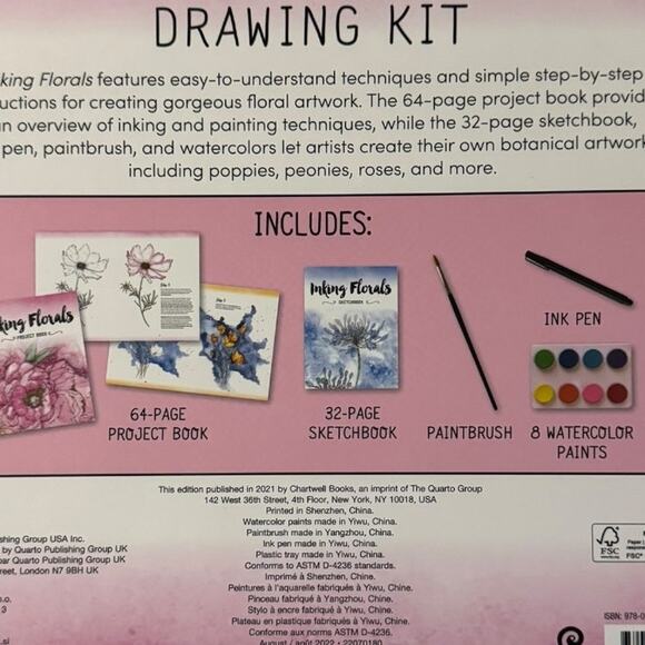 Inking Florals Drawing Kit Create Dynamic Florals in Ink/Watercolor New Sealed - Picture 2 of 3